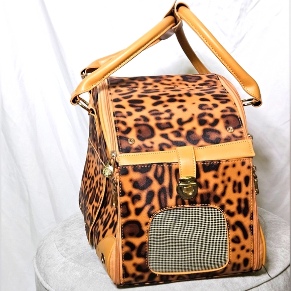 Johomviin Premium PU Leather Pet Carrier Tote Bag, Leopard Print - Picture 1 of 8